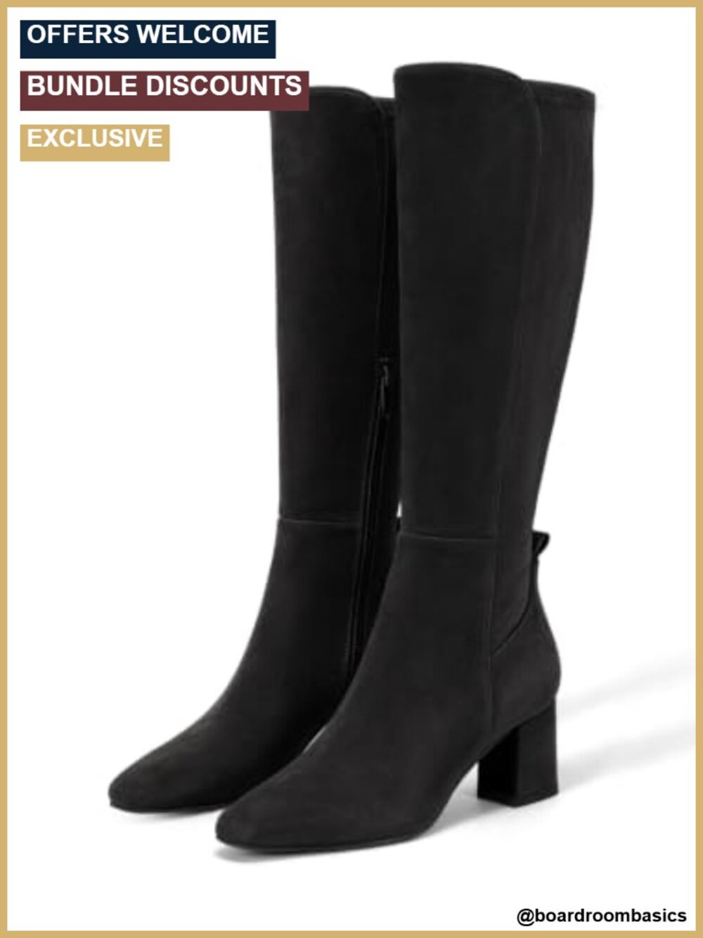 Womens Faux Suede Knee High Chunky Heel Boots with Side Zipper